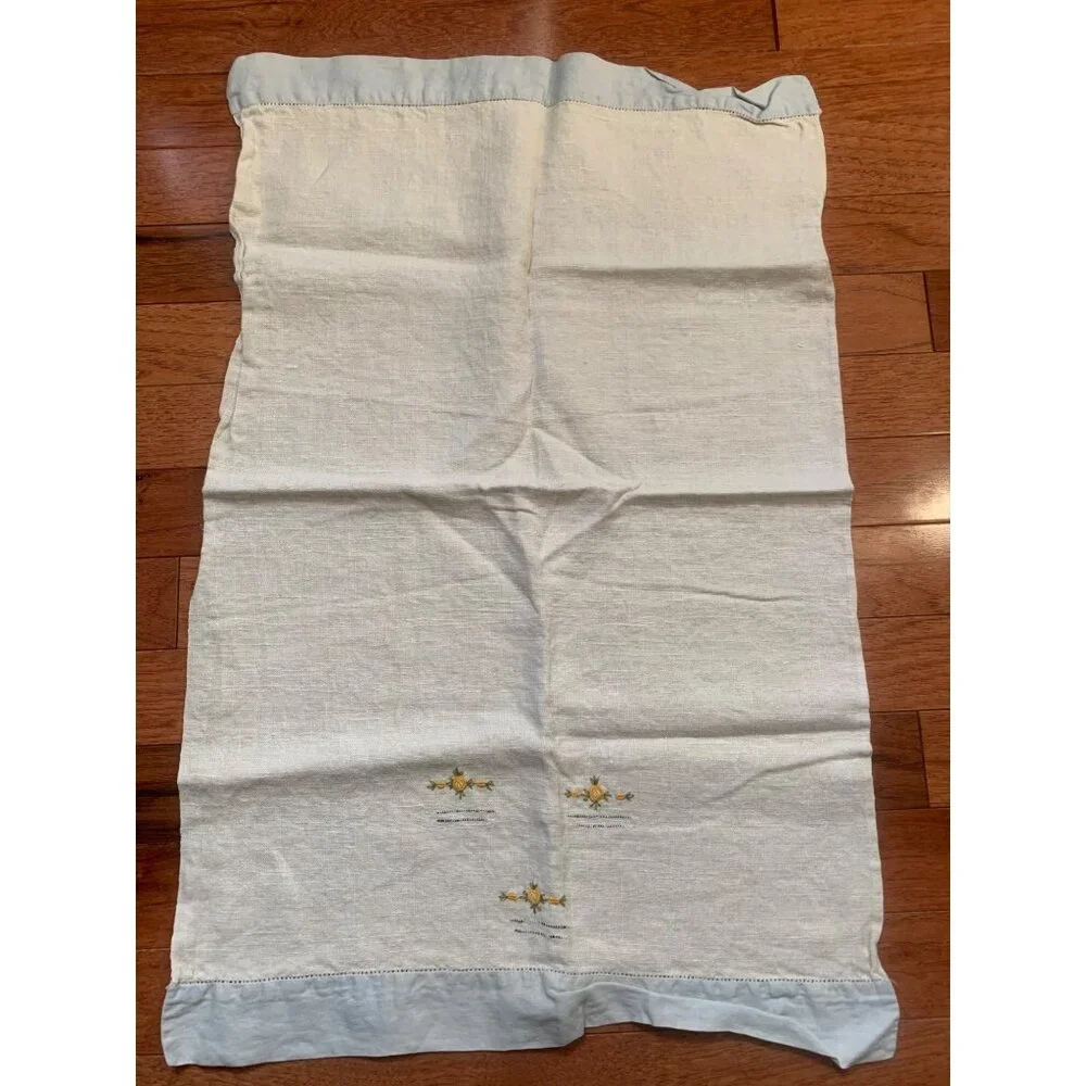 Vintage Hand Embroidered Linen Towel Yellow Rose Trim 16
